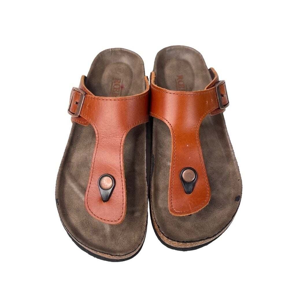 Romika Roemer Womens Brown Rust Leather Slide On Thong Sandals Size 6 Euro 37